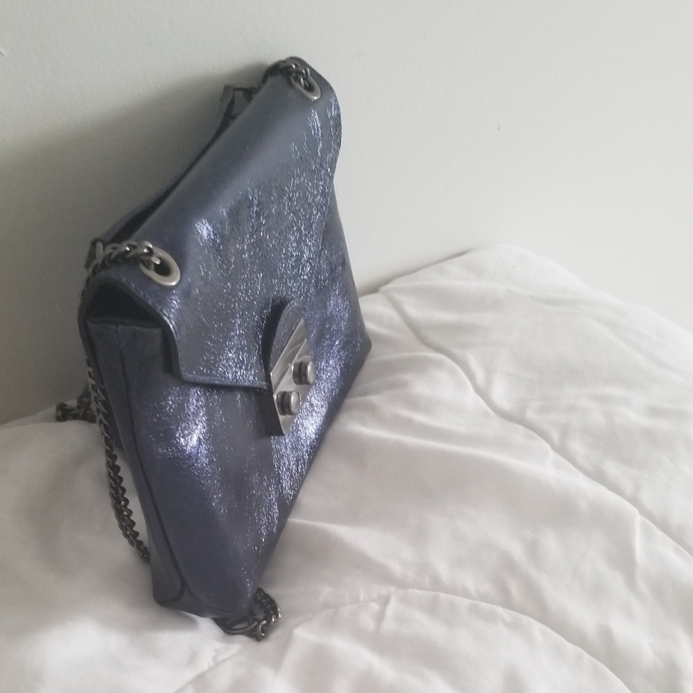 Iridescent blue italian leather crossbody purse